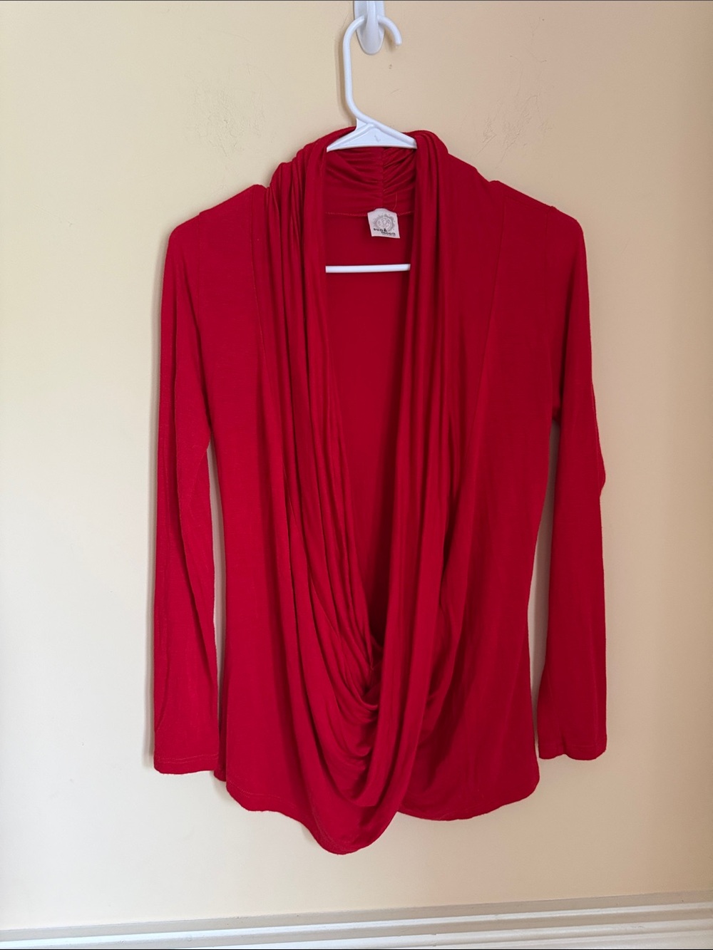 Sun‎ & Moon Red Open-Front Draped Wrap Long Sleeve Top Size Small